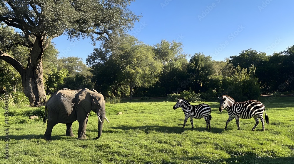 Fototapeta premium The image depicts a group of zebras in their natural habitat on a continent