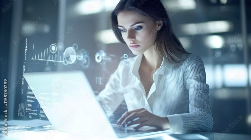 Professional businesswoman using a laptop with detailed Professional businesswoman using a laptop with detailed