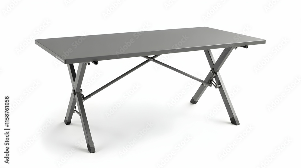 Sleek foldable table, perfect for small spaces! Durable gray metal construction, easy storage. Sleek foldable table, perfect for small spaces! Durable gray metal construction, easy storage.
