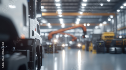 Wallpaper Mural modern warehouse showcasing logistics efficiency with synchronized robotic arms and trucks. scene highlights advanced technology in industrial setting Torontodigital.ca