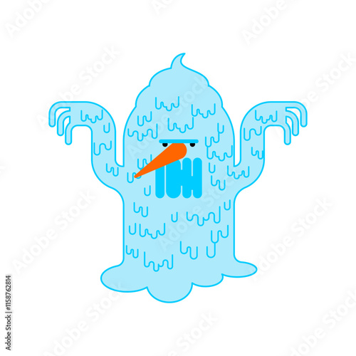 Snowman monster. Big snow monster. New Year and Christmas illustration