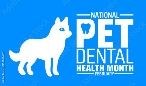National pet dental health month background banner or poster design template with pet, dog, cat and tooth picture. observed every year in February. Holiday concept. Use to any Template.