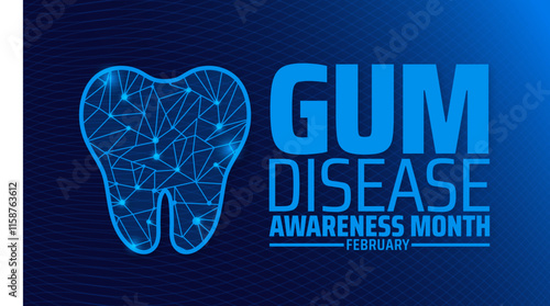 Gum Disease Awareness Month background banner or poster design template with blue color technology concept tooth design. observed every year in February. Holiday concept. Use to any Template.
