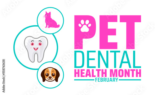 National pet dental health month background banner or poster design template with pet, dog, cat and tooth picture. observed every year in February. Holiday concept. Use to any Template.