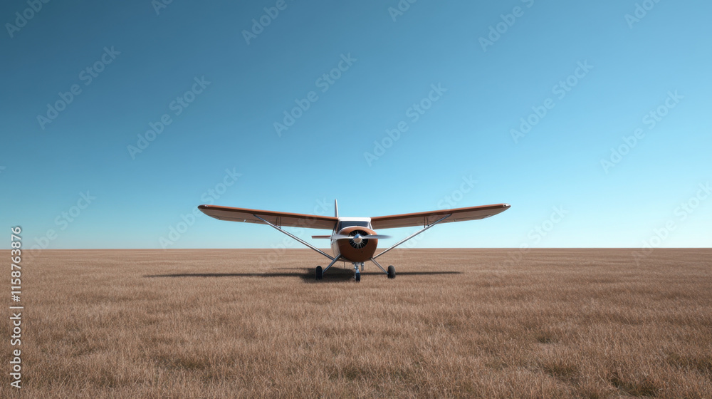 small aircraft parked on vast, open field under clear blue sky, showcasing its sleek design and vibrant colors. scene evokes sense of freedom and adventure small aircraft parked on vast, open field under clear blue sky, showcasing its sleek design and vibrant colors. scene evokes sense of freedom and adventure