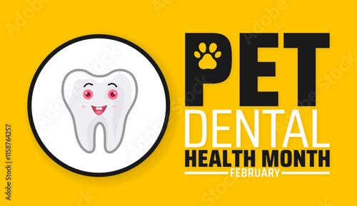 National pet dental health month background banner or poster design template with pet, dog, cat and tooth picture. observed every year in February. Holiday concept. Use to any Template.