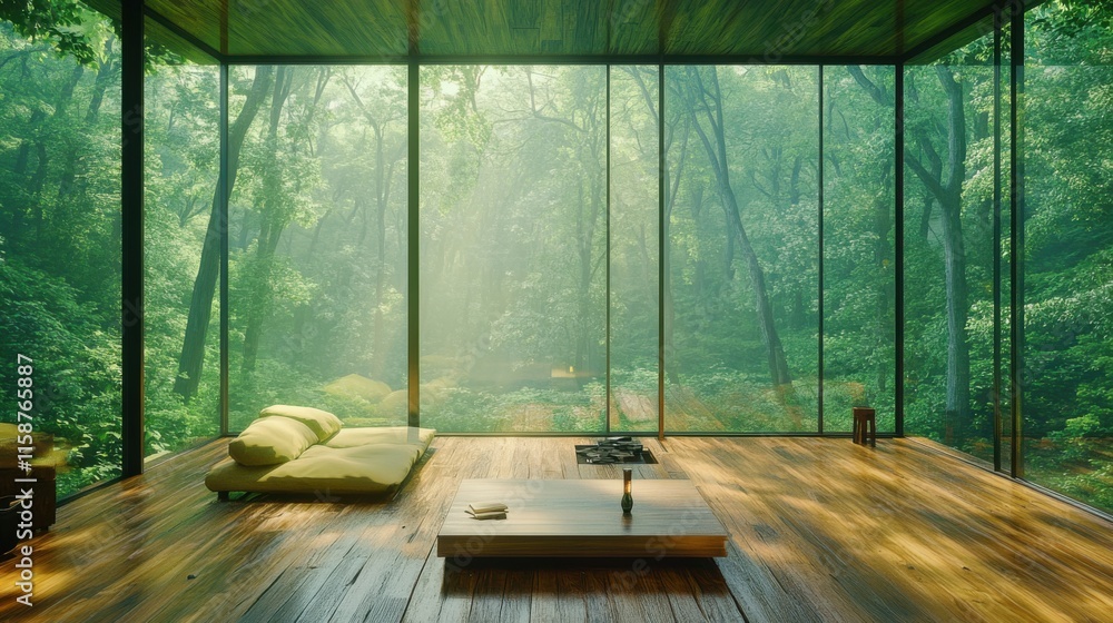 Ultra-realistic hidden house in the forest, featuring transparent Ultra-realistic hidden house in the forest, featuring transparent