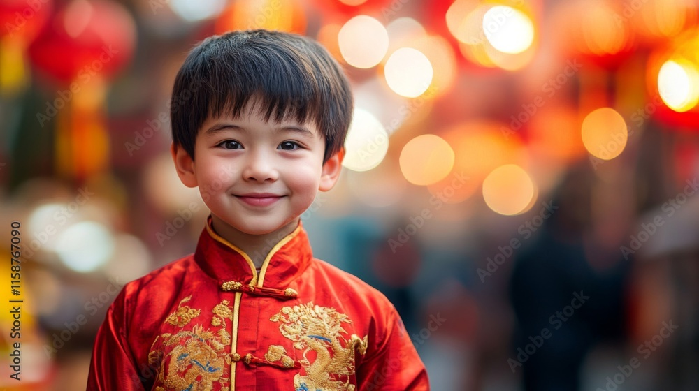 Young Boy Smiling In Traditional Chinese Clothing Young Boy Smiling In Traditional Chinese Clothing