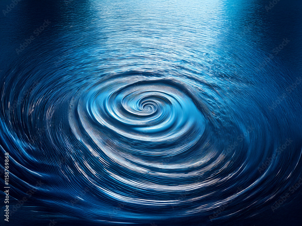 A mesmerizing vortex of deep blue water spirals inward, illuminated from above, creating concentric ripples that spread outwards. The scene evokes a sense of mystery and depth. A mesmerizing vortex of deep blue water spirals inward, illuminated from above, creating concentric ripples that spread outwards. The scene evokes a sense of mystery and depth.