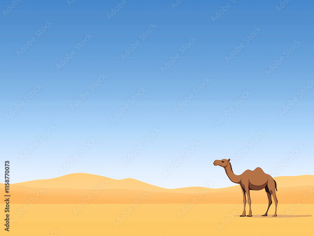 Sandy Brown Camel Standing in the Desert Under Ochre Skies Sandy Brown Camel Standing in the Desert Under Ochre Skies