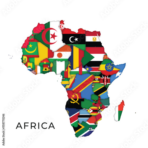 Africa Map Highlighting Flags of Each Country