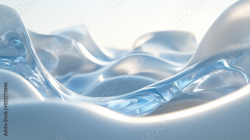 3D Burst of Light with Transparent Glass Effect and Radiant Glow in Sky Blue and White, Set Against Smooth Grey Gradient photo