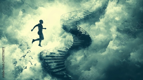 Wallpaper Mural Surreal Journey Up the Spiraling Staircase to Clouds Torontodigital.ca