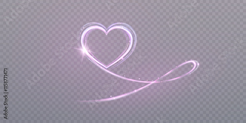 Heart shape glow effect for valentine design. Vibrant purple heart glow effect with light sparkle and highlights.