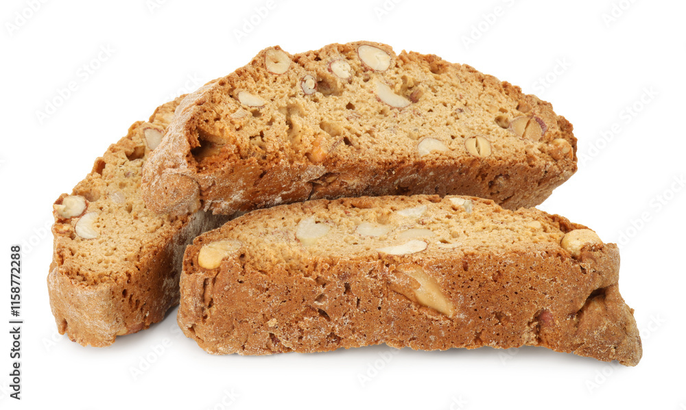 Traditional Italian almond biscuits (Cantucci) isolated on white Traditional Italian almond biscuits (Cantucci) isolated on white