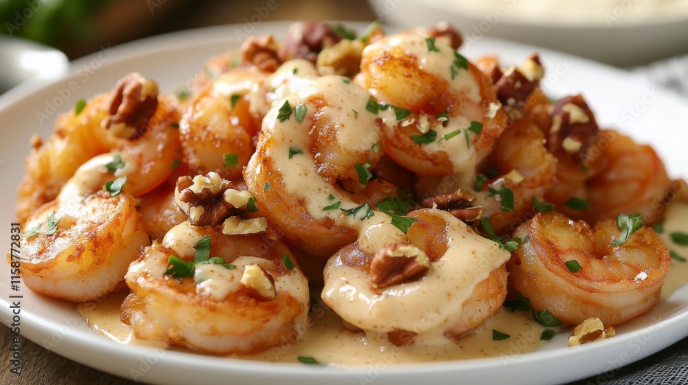 Creamy Shrimp Scampi with Pecans and Parsley Creamy Shrimp Scampi with Pecans and Parsley