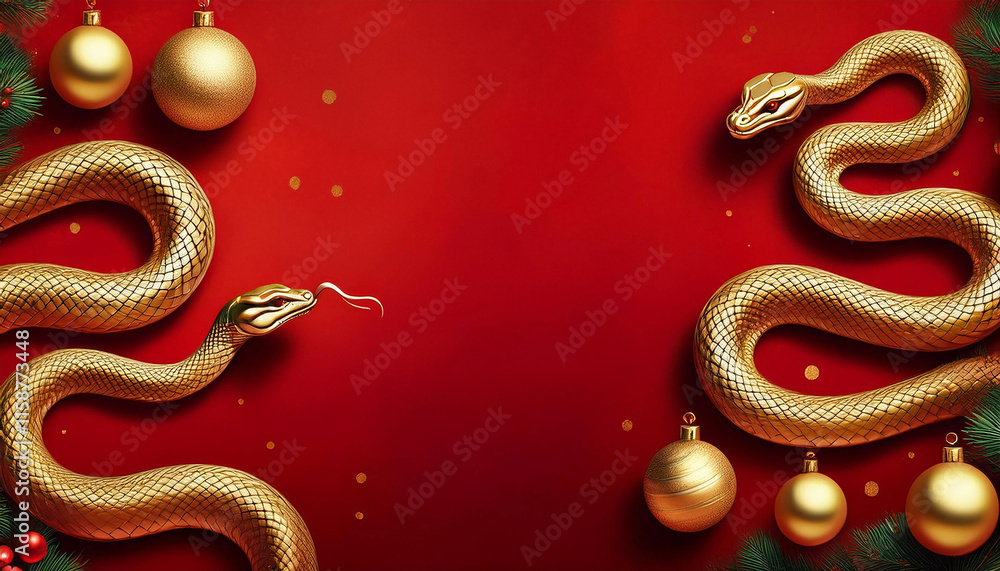 Obraz premium Chinese New year red background with golden snake.
