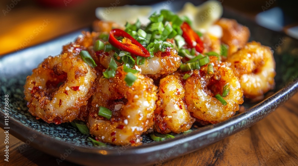 Spicy Garlic Chili Squid Dish Garnished With Green Onions Spicy Garlic Chili Squid Dish Garnished With Green Onions