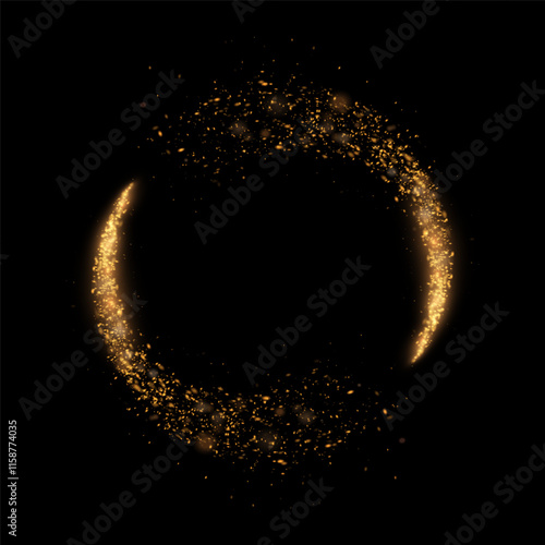 Bright magic light effect of bright comet glow. Glowing ring circle star dust, shiny sparkles magic starlight for web design and illustration.