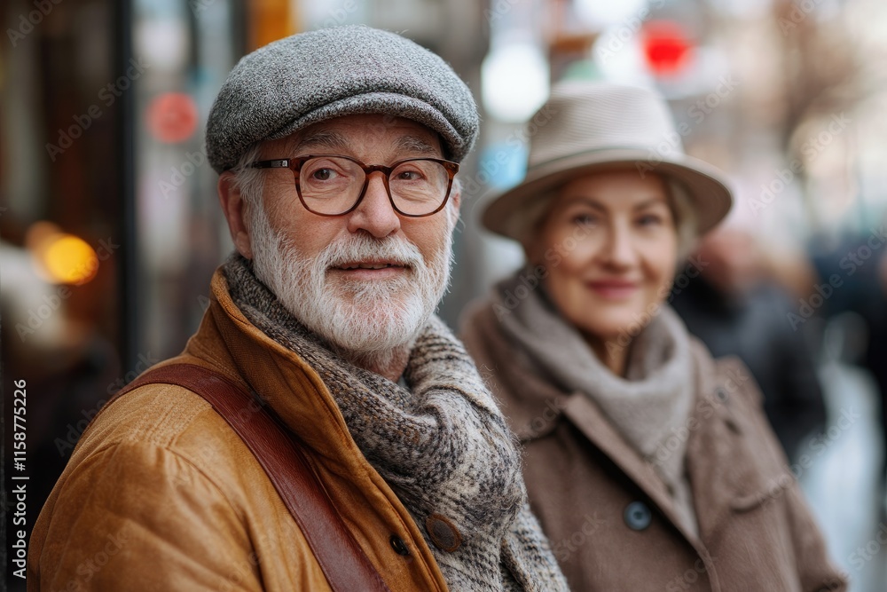 Smiling senior couple enjoying a day out in the city Smiling senior couple enjoying a day out in the city