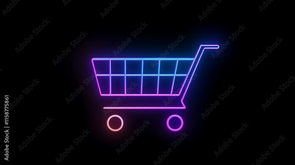 Neon shopping cart icon on black background. (1) Neon shopping cart icon on black background. (1)