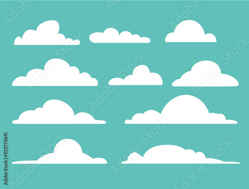 A Variety of Clouds. Abstract white cloudy set isolated on blue background. Vector illustration