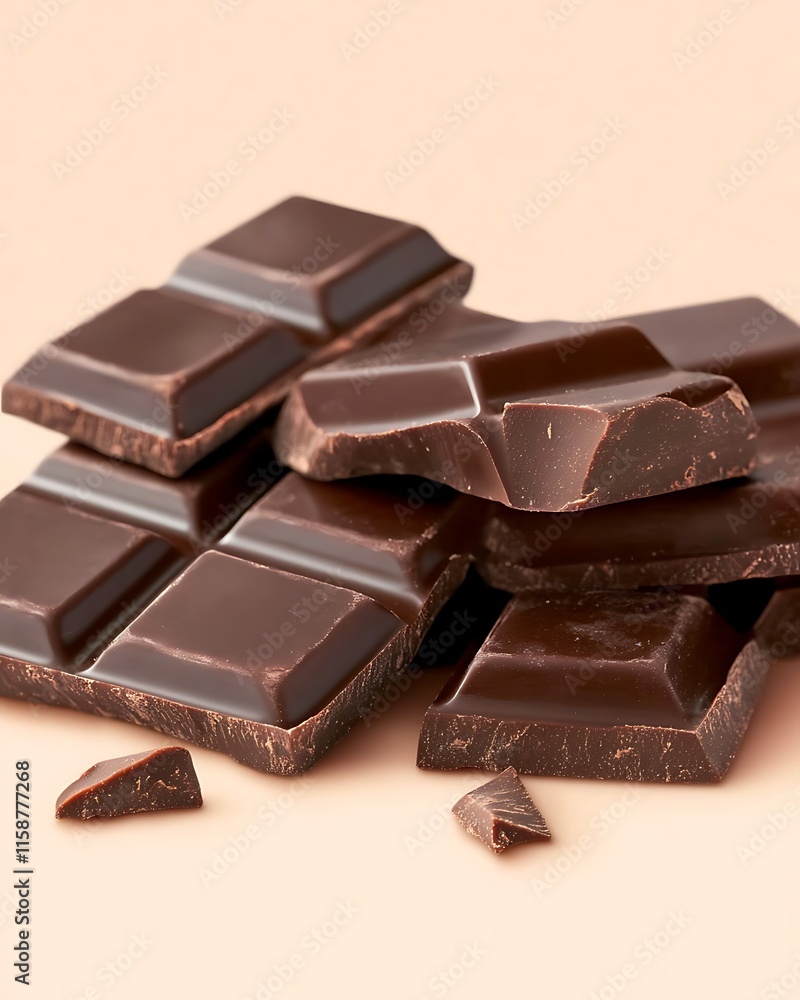 Dark chocolate bar pieces on pink background. Dark chocolate bar pieces on pink background.