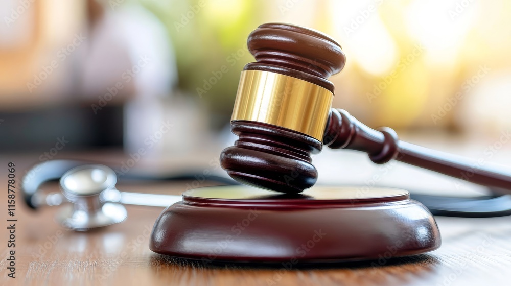 Close-Up of Wooden Gavel and Stethoscope on Wooden Table – Concept of Medical Malpractice, Medical Disputes, and Healthcare Lawsuits Close-Up of Wooden Gavel and Stethoscope on Wooden Table – Concept of Medical Malpractice, Medical Disputes, and Healthcare Lawsuits