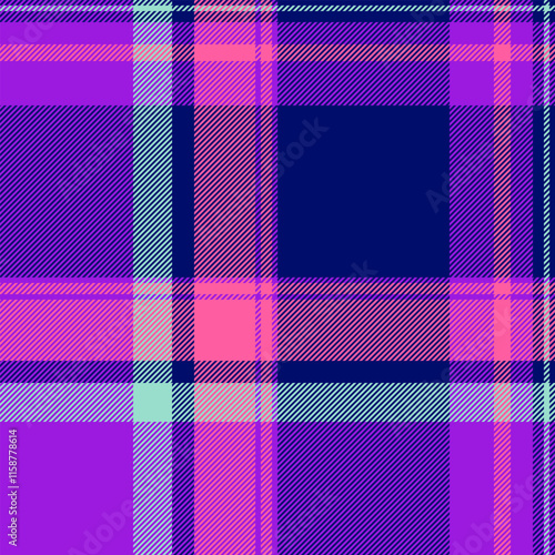 Full seamless plaid tartan, packing background vector check. Celtic texture fabric textile pattern in violet and blue colors.