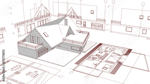 house architectural project sketch 3d illustration	
