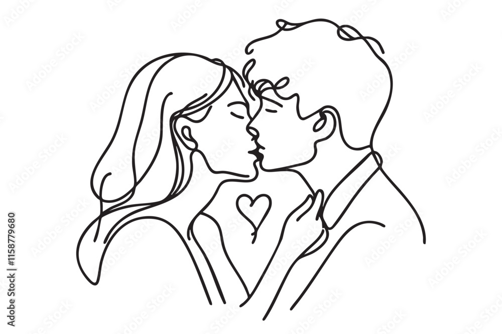 Illustration of couple kissing. One line drawing. Boy and girl kissing in one line style. Vector illustration Illustration of couple kissing. One line drawing. Boy and girl kissing in one line style. Vector illustration