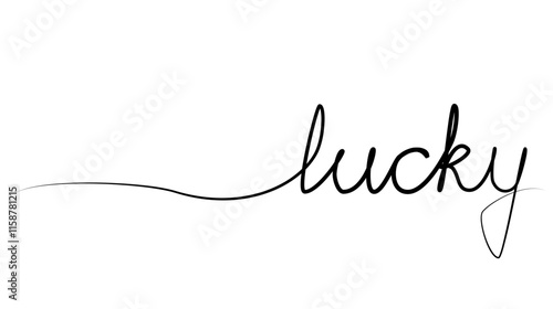 continuous drawing of the word lucky in one line.