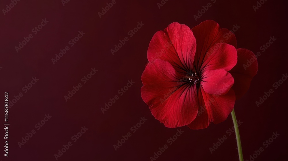 A bold red geranium against a deep burgundy background, close-up shot, Minimalist style A bold red geranium against a deep burgundy background, close-up shot, Minimalist style