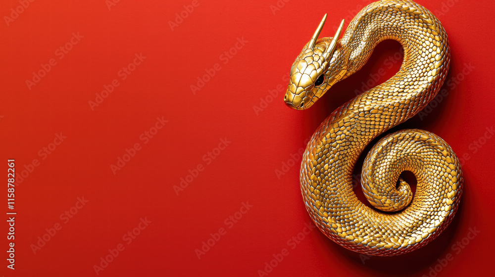 Chinese New Year. Golden serpent on a vibrant red background. Chinese New Year. Golden serpent on a vibrant red background.