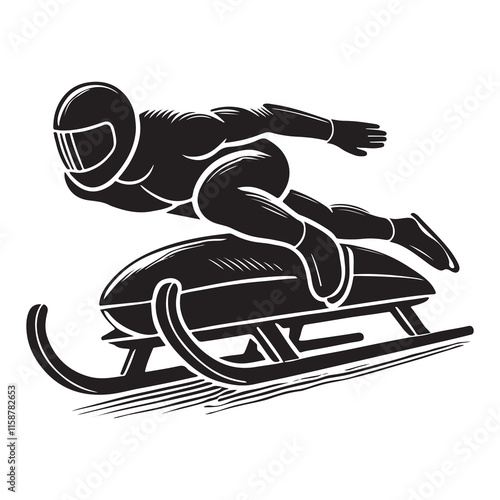 Bobsleigh Silhouette Vector Illustration, Solid White Background.