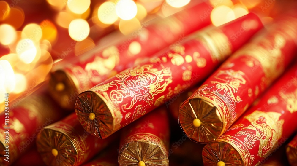 Fototapeta premium Red And Gold Festive Chinese Firecrackers