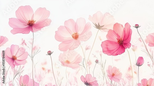 Wallpaper Mural Watercolor of pink cosmos flower isolated on white background,Collection cosmea flower and leaves,wildflowers seamless pattern,soft colorful blooming flower background. Torontodigital.ca