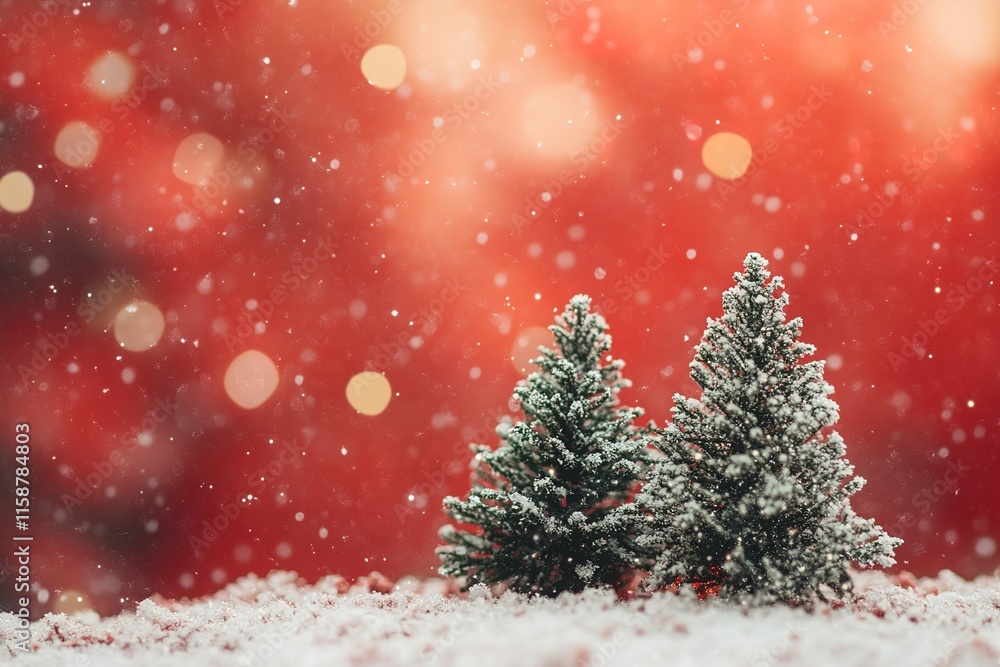 Christmas background with xmas tree and sparkle bokeh lights on red canvas background Christmas background with xmas tree and sparkle bokeh lights on red canvas background