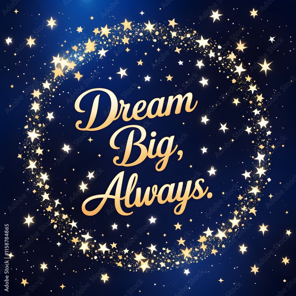 Dream Big Starlit Sky Design with Gold and White Stars on Navy Blue Background Dream Big Starlit Sky Design with Gold and White Stars on Navy Blue Background