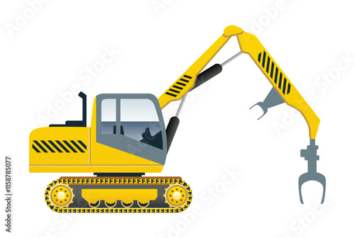 heavy equipment excavator clamp electronic arm automatic control device illustration vector