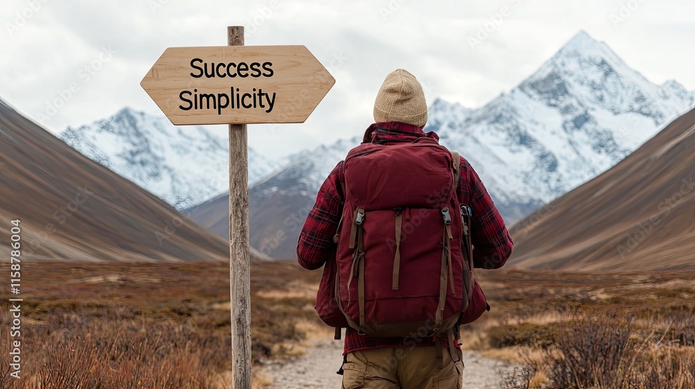 Naklejka premium Life Priorities concept. A traveler stands before a signpost with 