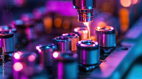 Close-up of a laser welding process sealing lithium-ion battery casings with high precision.