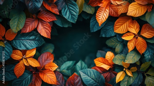 Wallpaper Mural Vibrant Autumn Leaves in Harmonious Display with Deep Green Background Torontodigital.ca