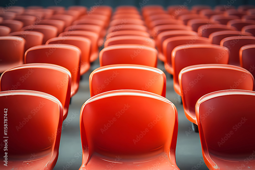 Rows of empty orange stadium seats. Rows of empty orange stadium seats.