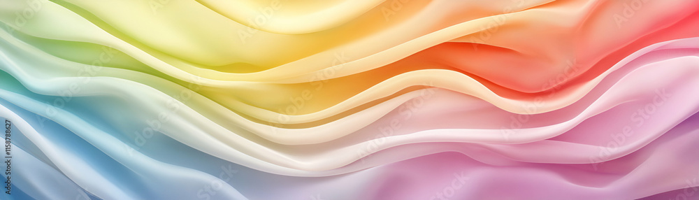 Obraz premium Rainbow Fabric Drapes Softly, a Pastel Delight, Showing Color Gradient and Texture in Gentle Waves.