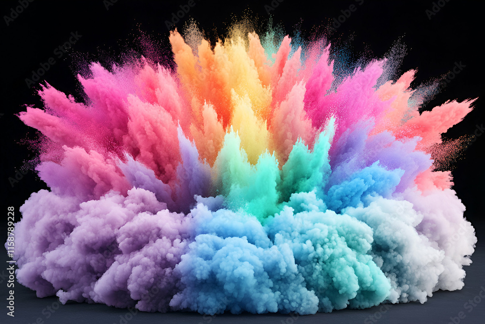 Fototapeta premium Rainbow Color Explosion, A Vibrant Burst of Hues Expands Dynamically Across the Dark Background