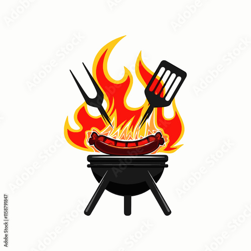 barbecue grill with flames