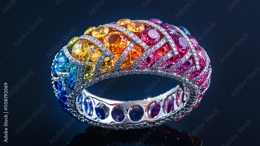 Fototapeta premium stunning rainbow gemstone ring with intricate design and sparkle