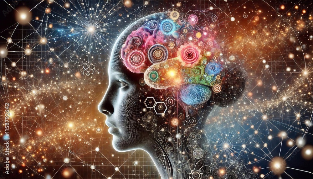 The human brain, an abstract representation of active mind and consciousness The human brain, an abstract representation of active mind and consciousness