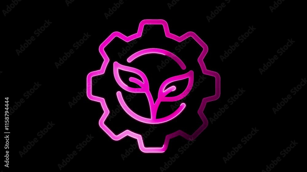 Eco technology icon animation by pink color neon on black background. Eco technology icon animation by pink color neon on black background.
